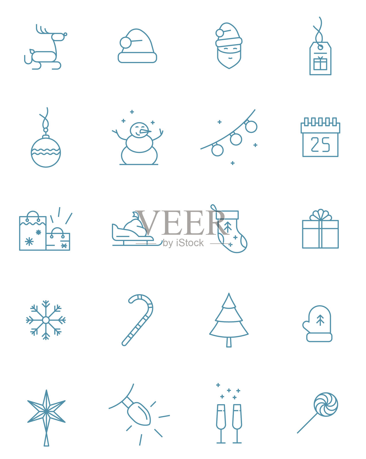 设置圣诞节完全可编辑的线性图标素材