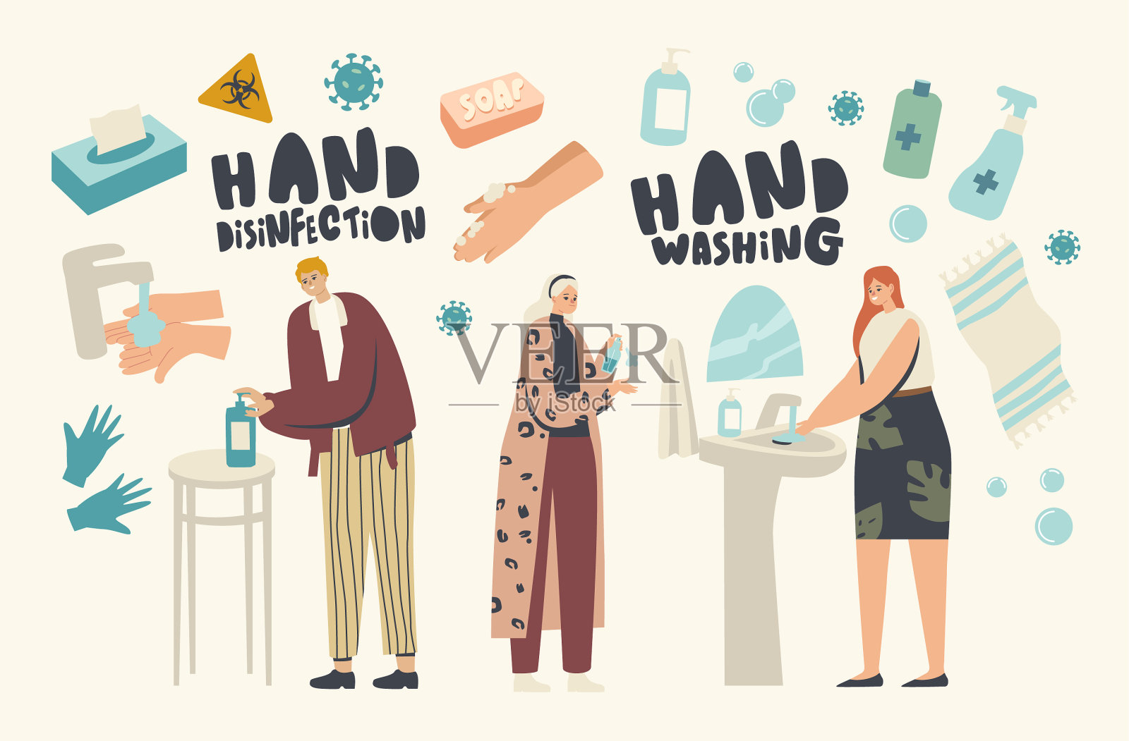 冠状病毒感染预防消毒插画图片素材