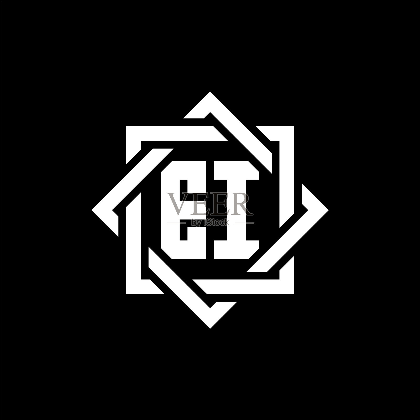 Ei标志四周用抽象的正方形交织字母插画图片素材