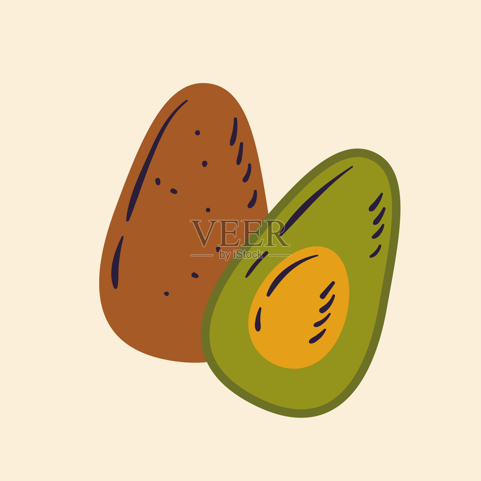 手绘牛油果设计，设计对象新鲜插画图片素材