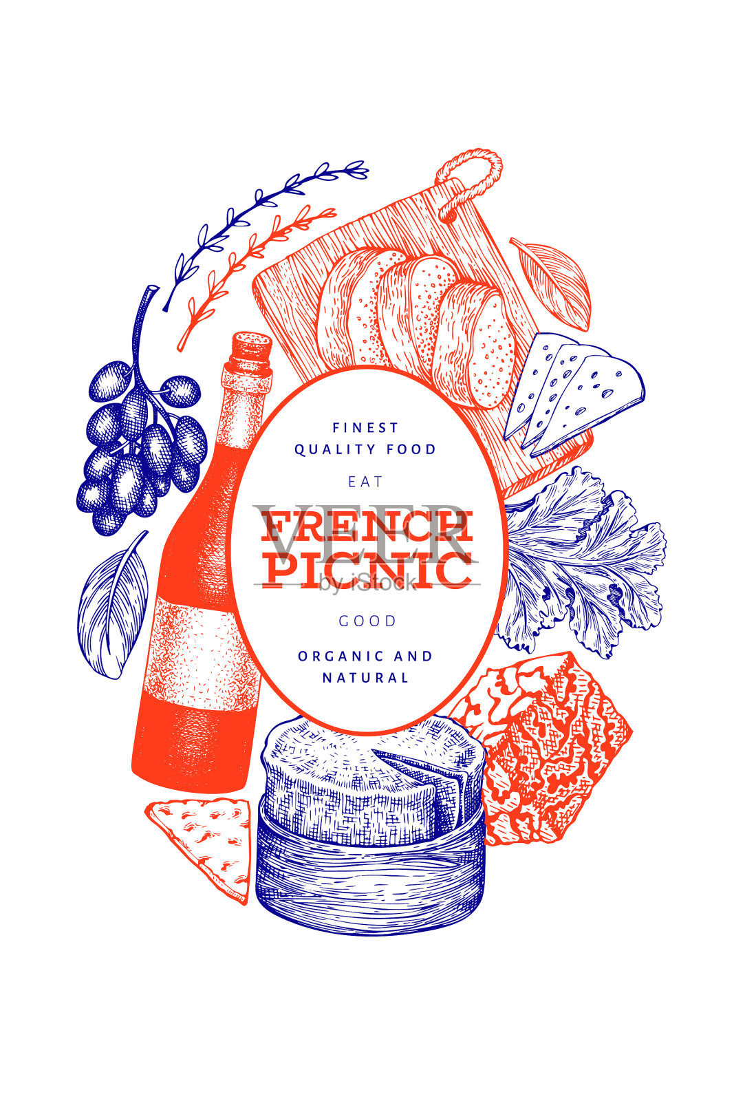 法式美食设计模板手绘野餐设计元素图片