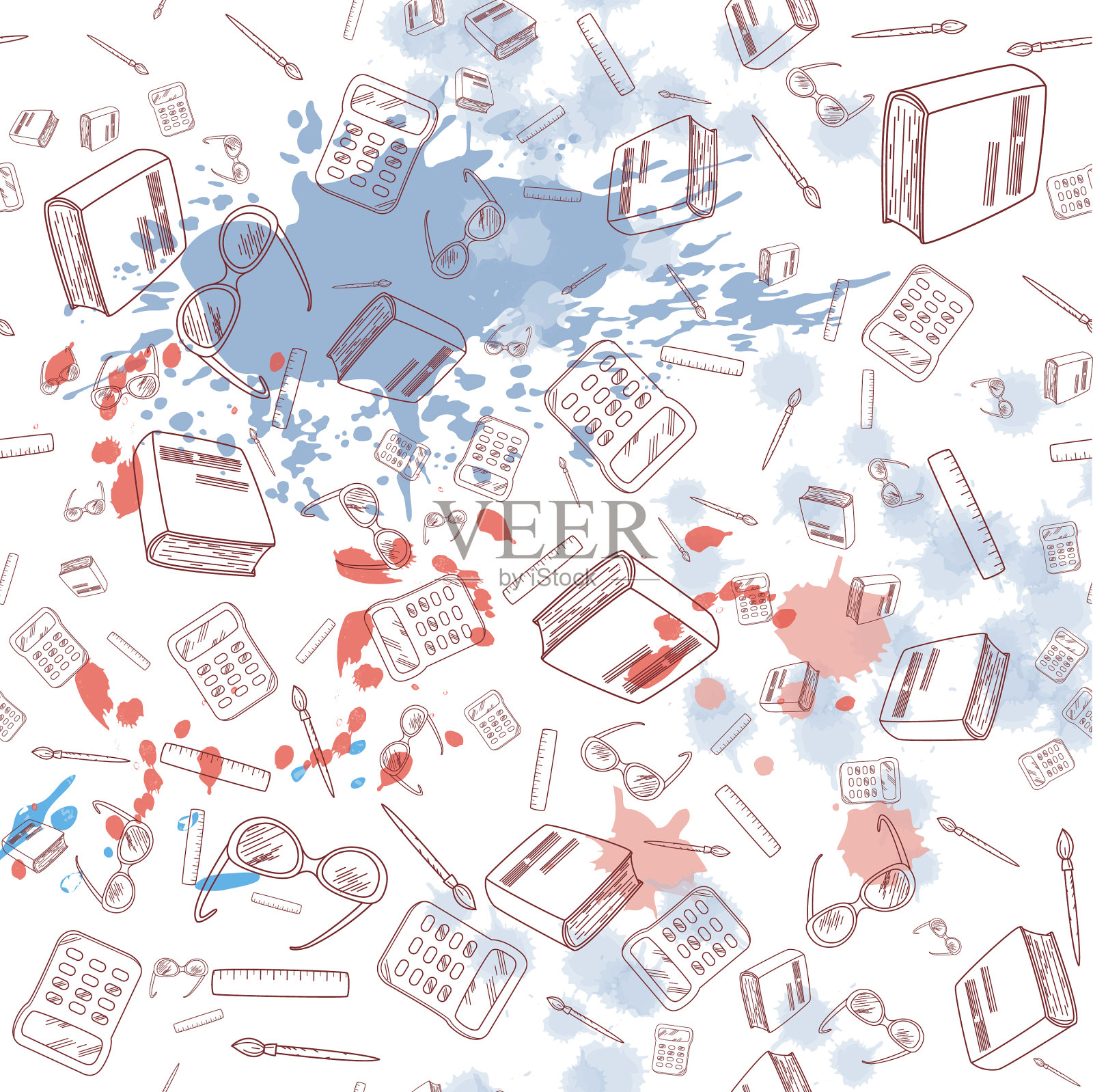 学校无缝背景图案与线性插画图片素材