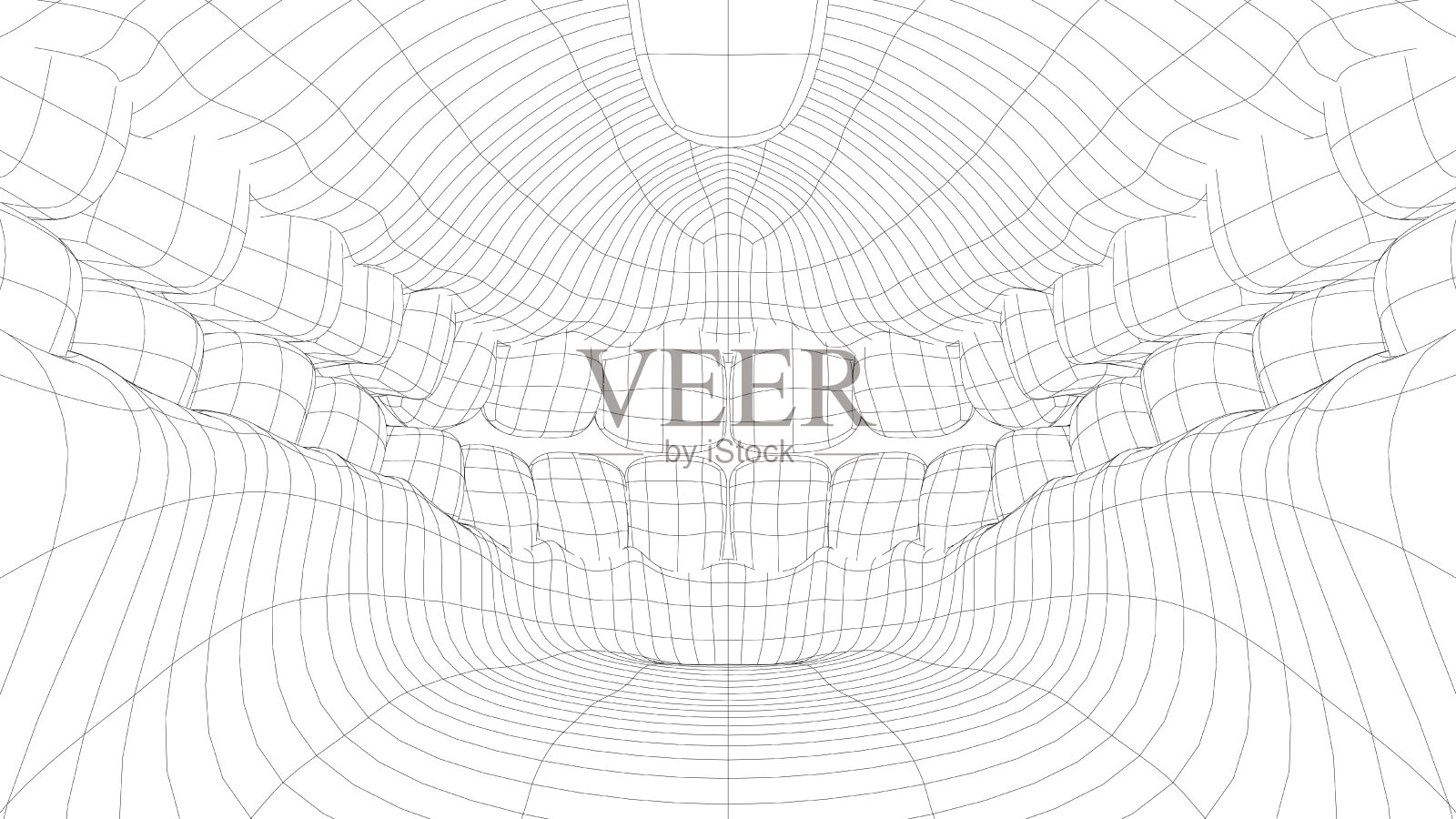 线框3D牙齿近距离。内口插画图片素材
