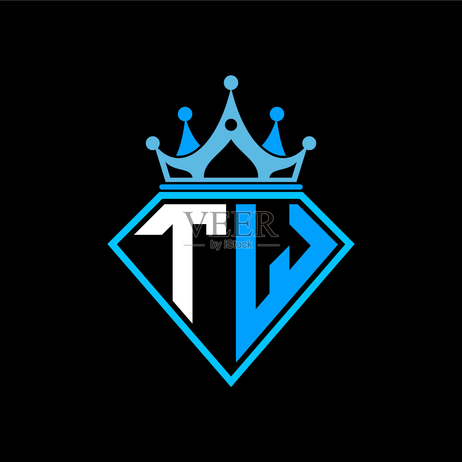 首字母t w为带冠菱形插画图片素材