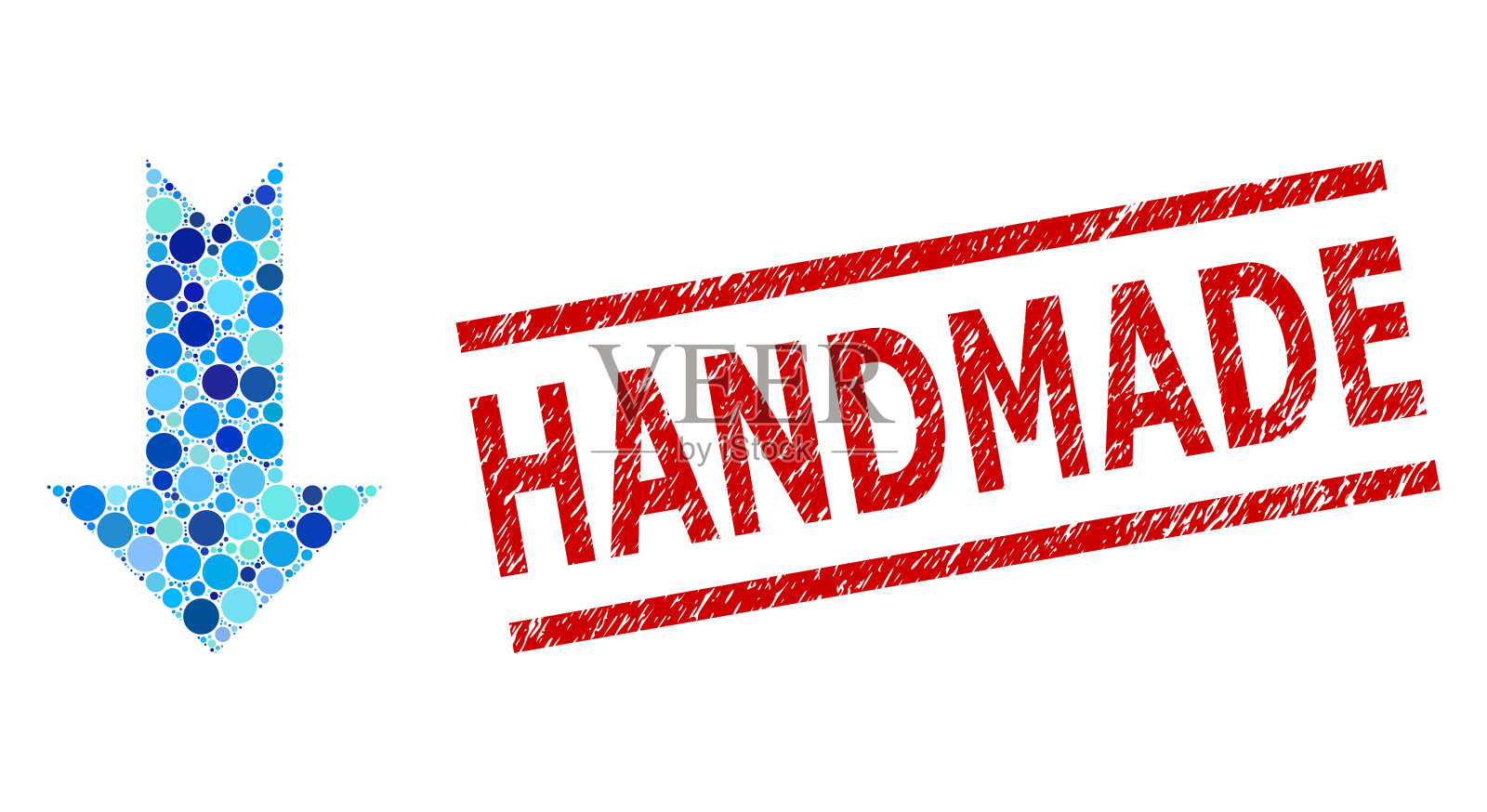 纹理手工邮票印章和箭头下马赛克插画图片素材