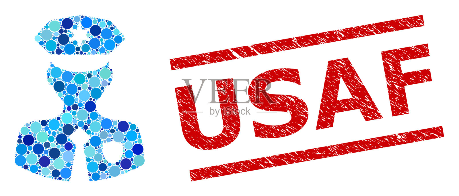 纹理美国空军邮票和警察拼贴插画图片素材