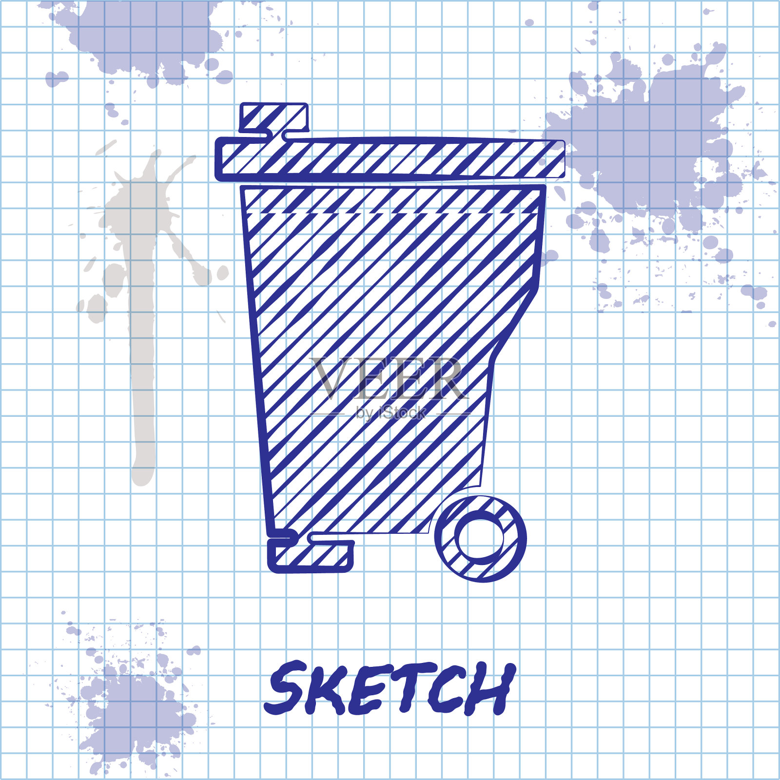 素描线垃圾桶图标孤立在白色插画图片素材