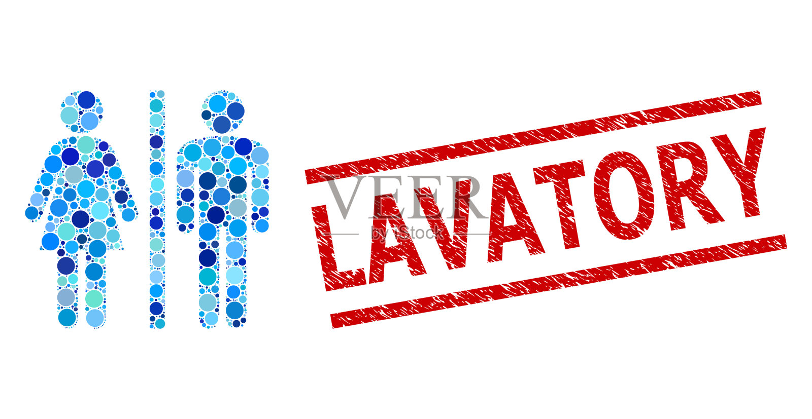 垃圾厕所水印与厕所人马赛克的插画图片素材