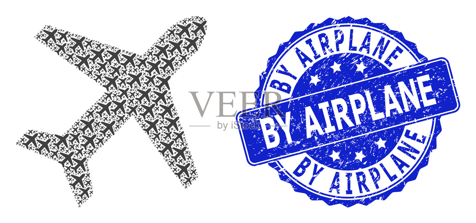 由飞机圆形密封和递归纹理插画图片素材