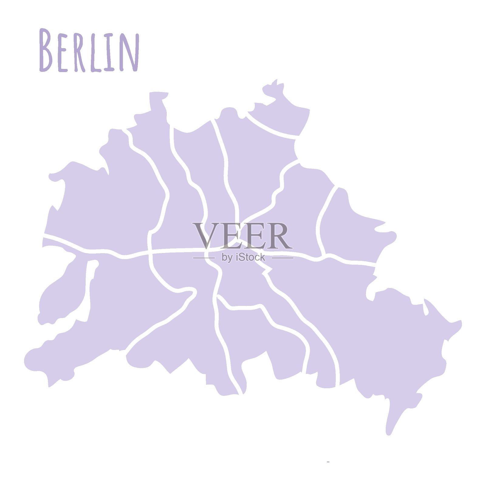 柏林德国地图剪影行政区划，矢量孤立在白色背景。边界和街道。高的详细说明。首都城市。插画图片素材