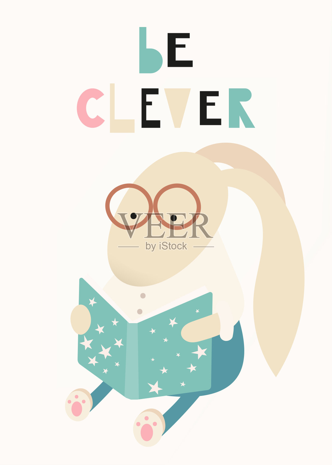 托儿所海报。可爱的小兔子在读一本童话故事书插画图片素材