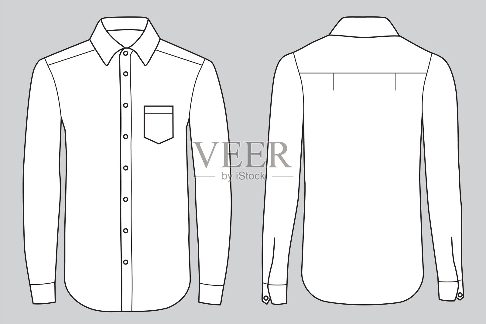 白色正式衬衫与纽扣领孤立在白色插画图片素材