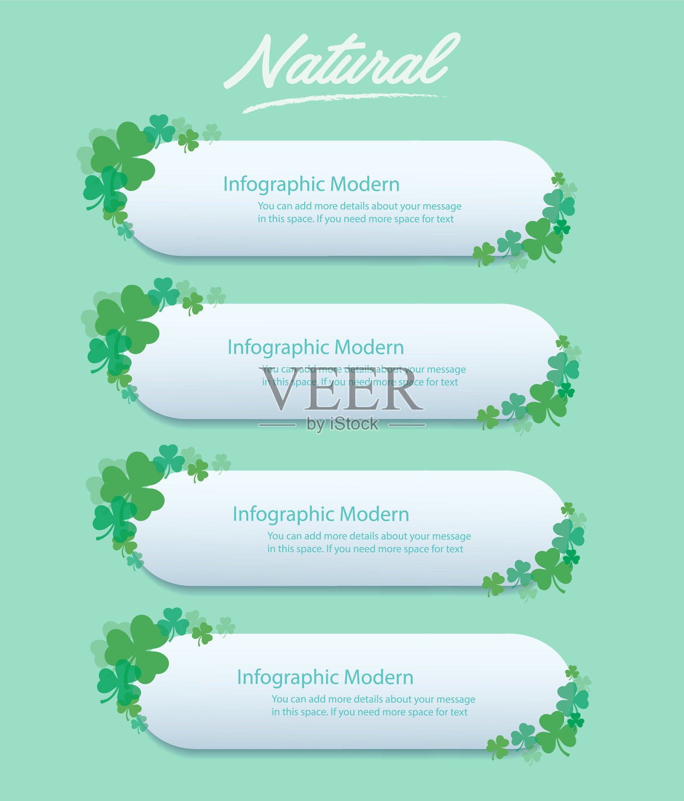 可爱的绿色三叶草叶信息图形背景插画图片素材