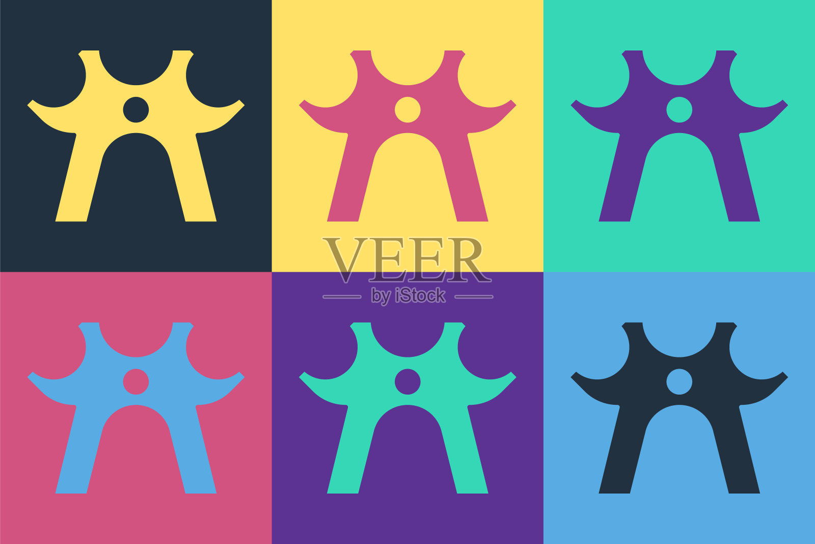 流行艺术台球休息图标孤立的颜色背景。台球杆辅助杆，桥牌杆。向量图标素材