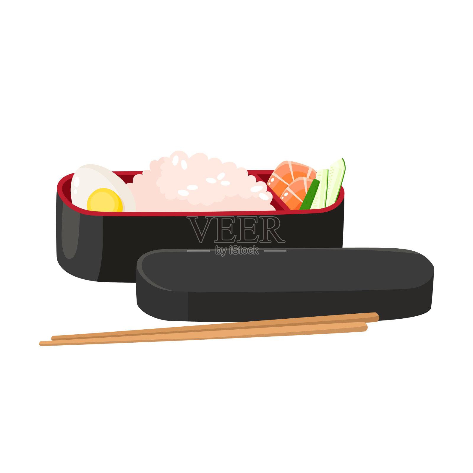 向量套日本便当盒孤立在白色。传统的亚洲食品。插画图片素材