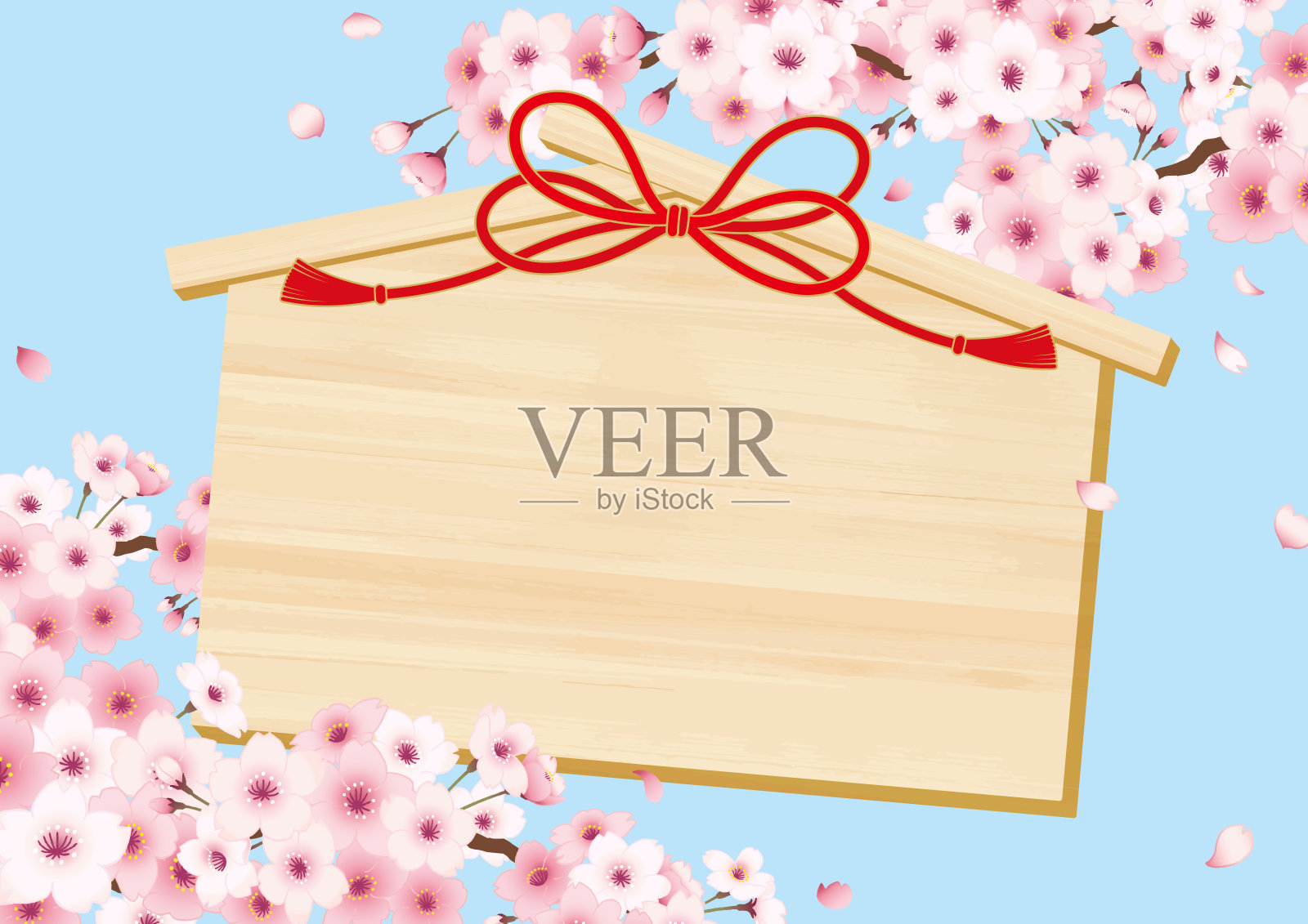 用樱花手绘的新生活方式宣传画。“天空背景”插画图片素材