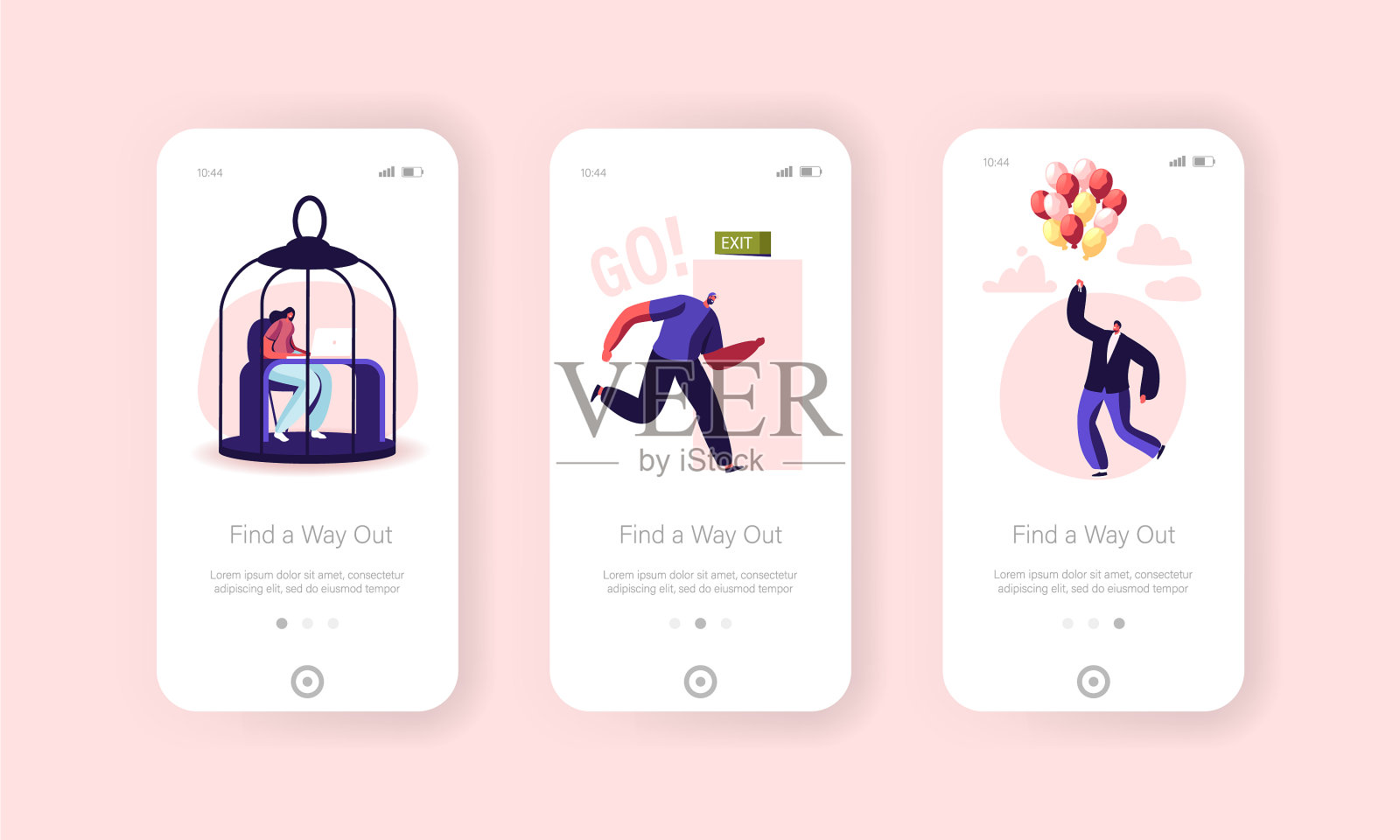 字符逃离家园隔离移动应用程序页面插画图片素材