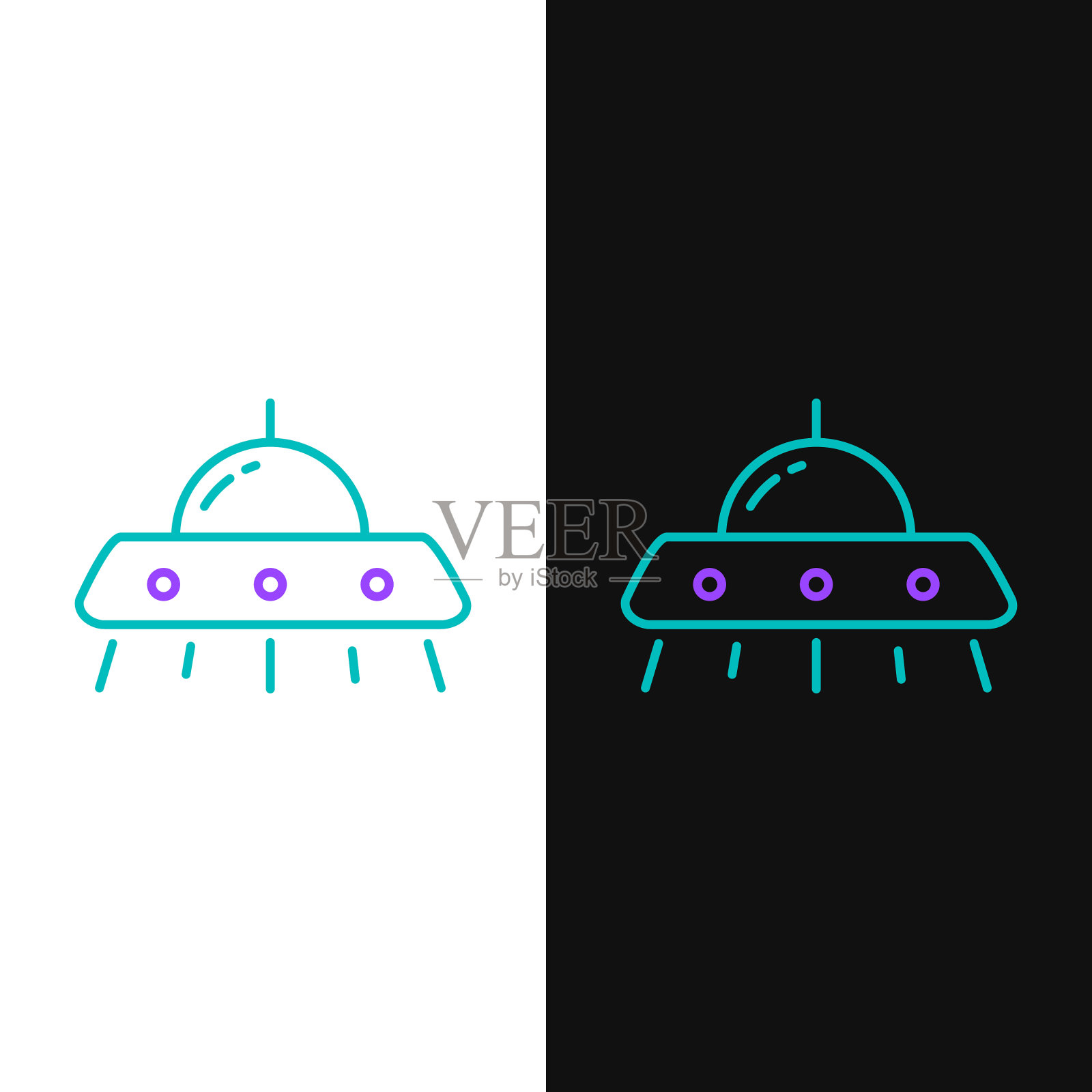 线不明飞行物飞行飞船图标孤立在白色插画图片素材