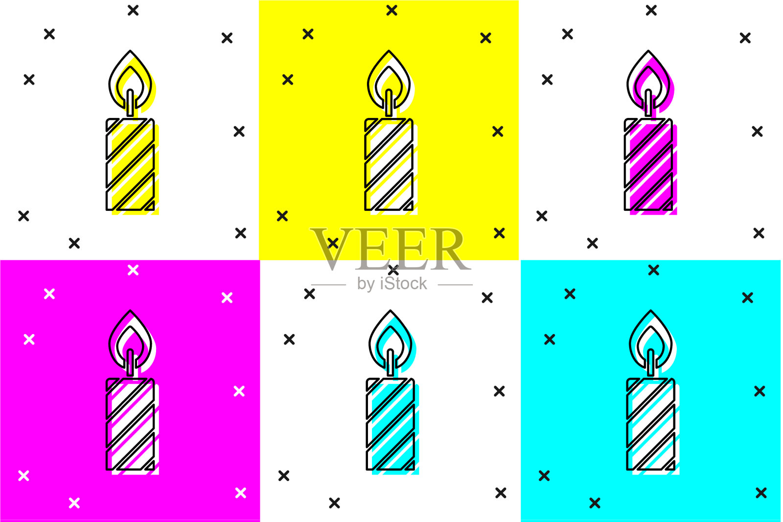 设置生日蛋糕蜡烛图标孤立的颜色图标素材