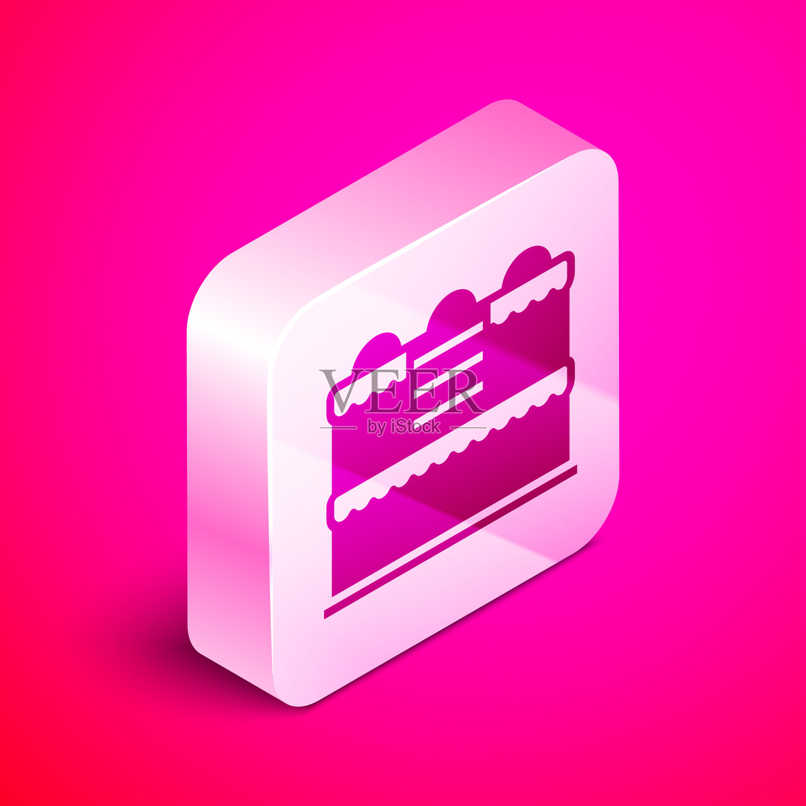 等距蛋糕图标孤立在粉红色的背景图标素材