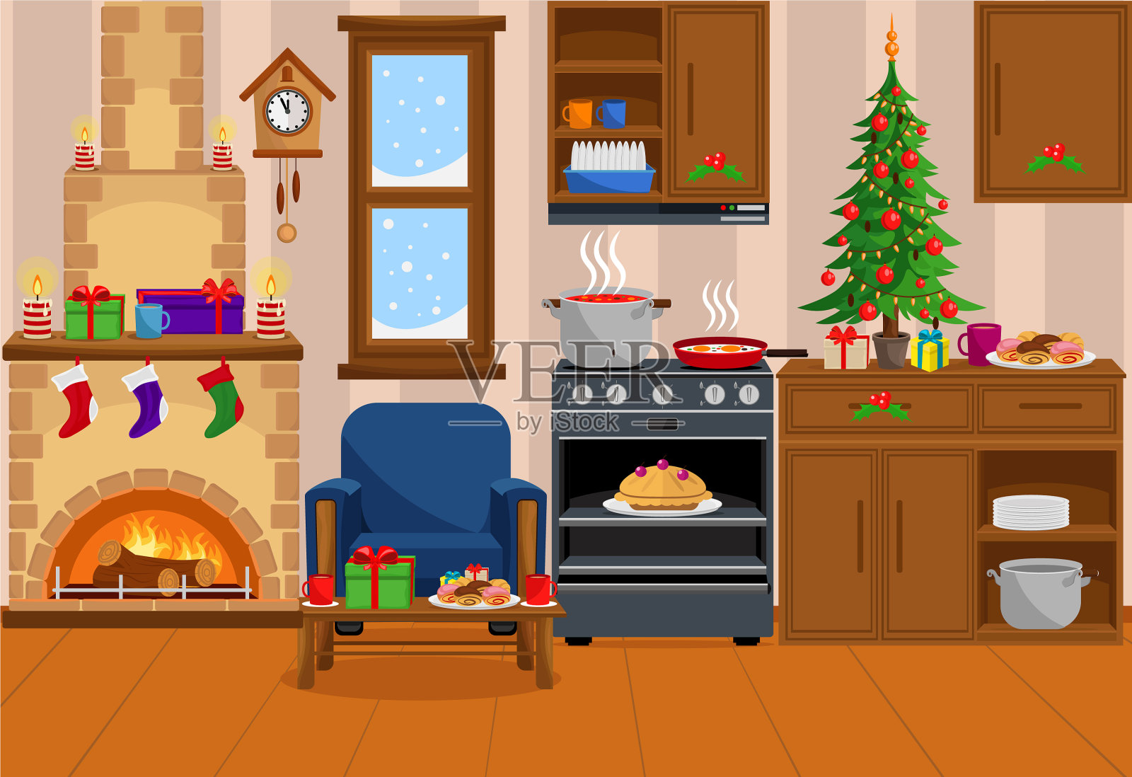 为新年和圣诞节准备的房间插画图片素材