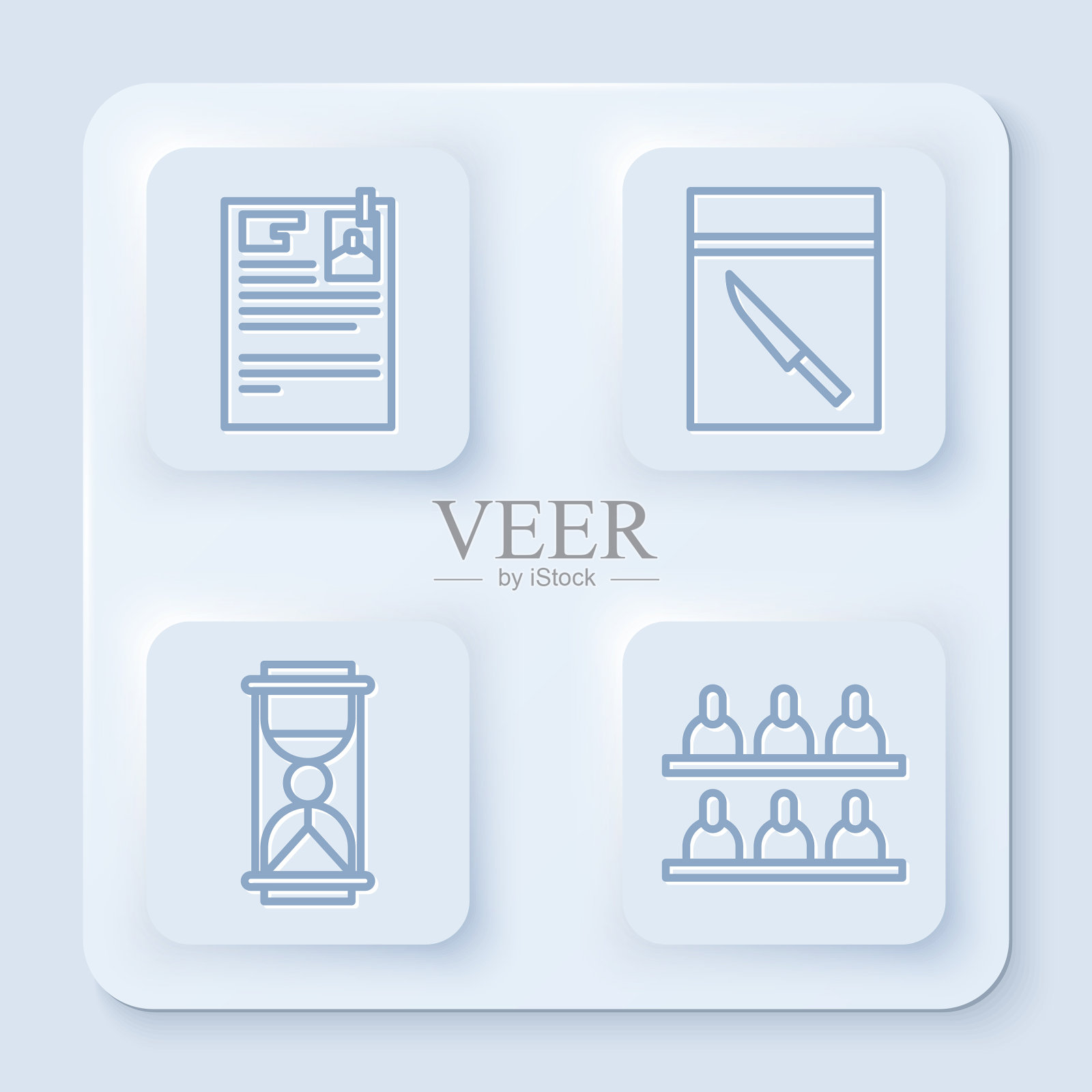 设行诉讼纸、证物袋和刀图标素材