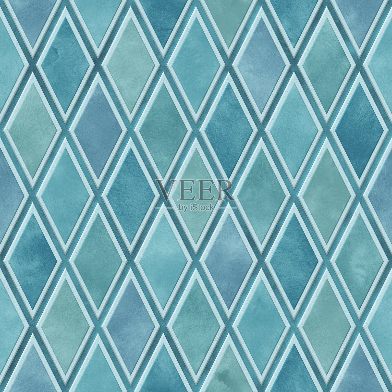 钻石图案的grunge背景，浮雕纹理，绿松石色，无缝纹理，陶瓷，3d插图照片摄影图片