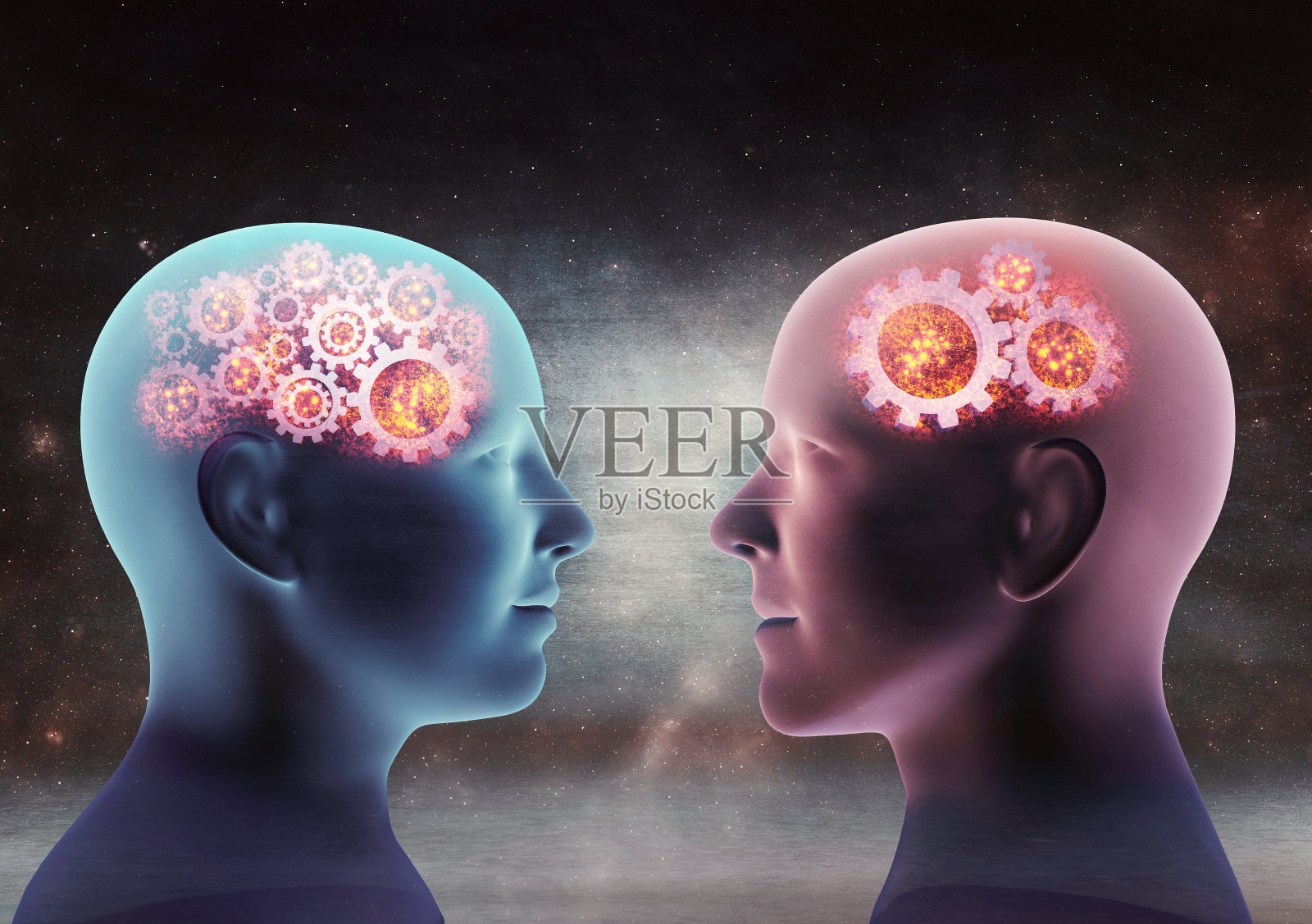 男人和女人心灵进化的3D插图照片摄影图片