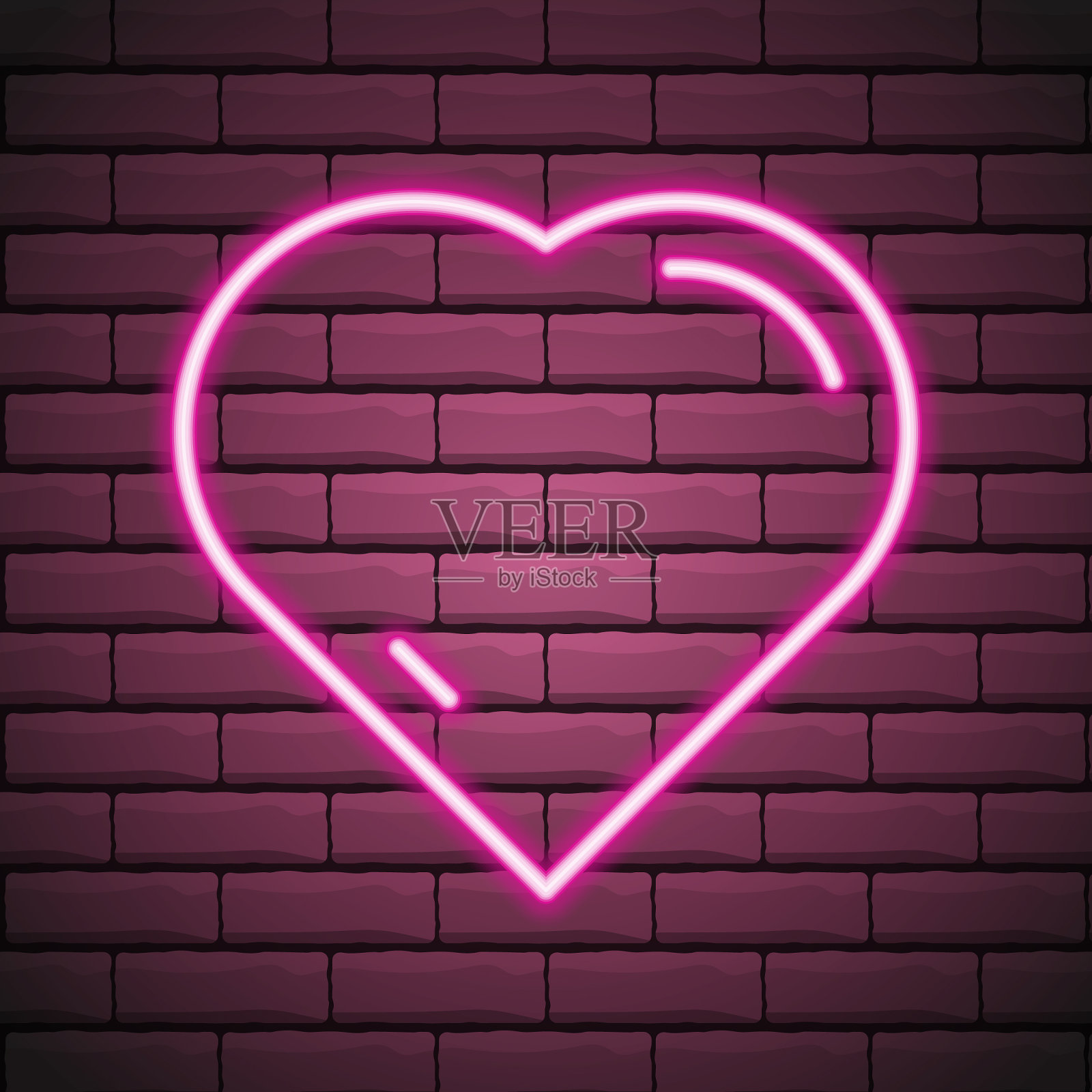 霓虹心在砖墙eps 10插画图片素材