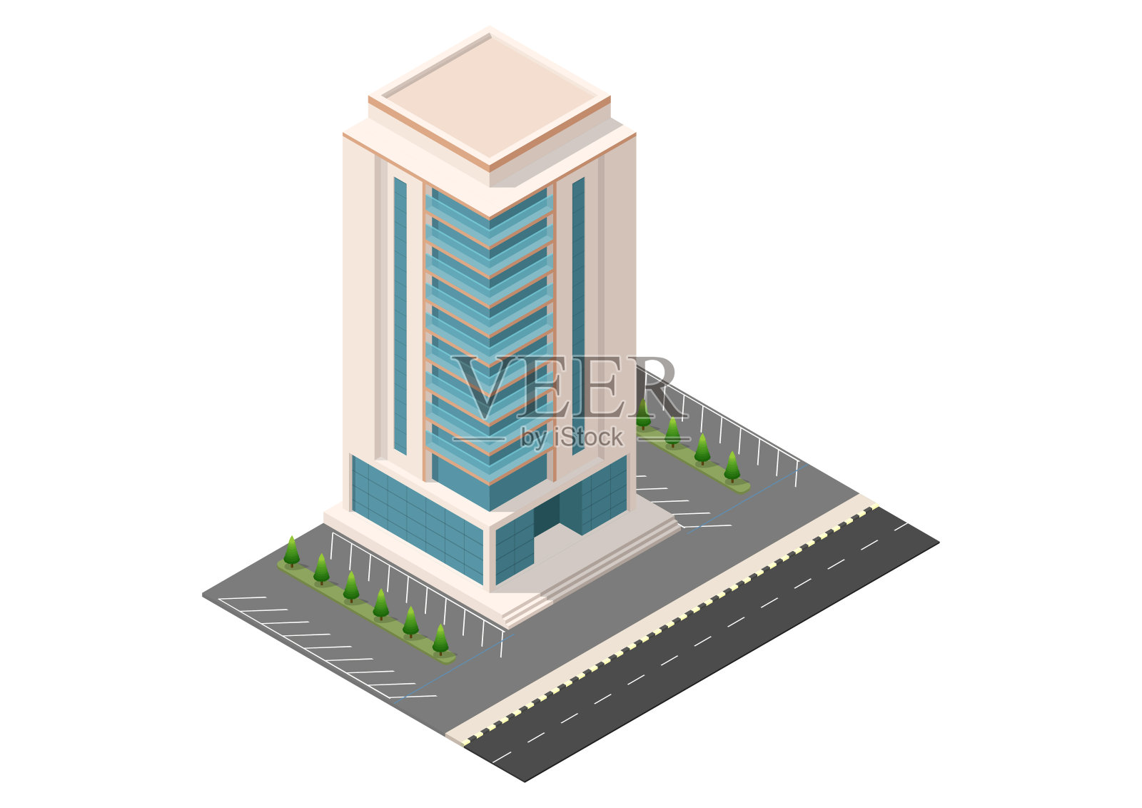 摩天大楼办公室或酒店建筑的等距。插画图片素材