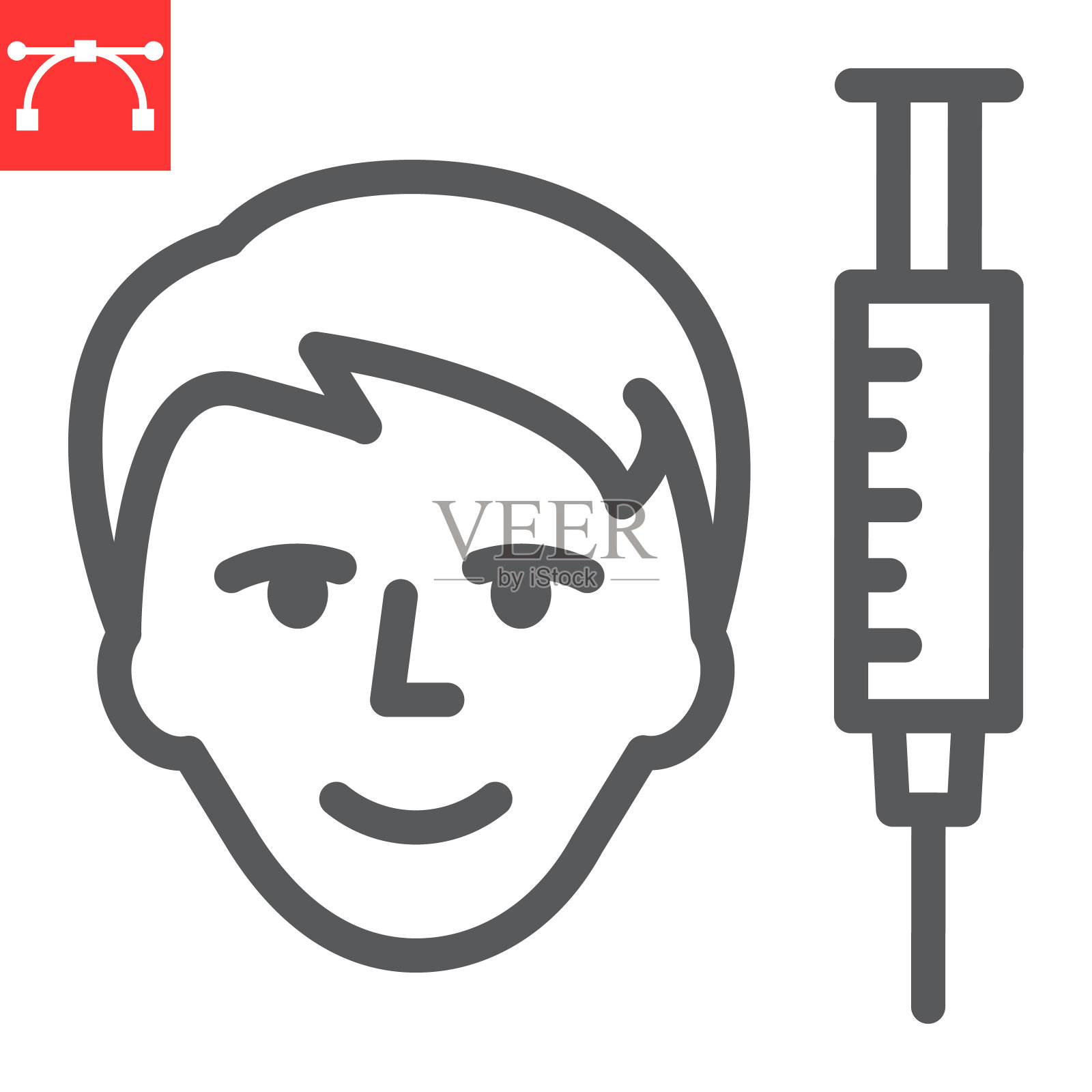 成人疫苗接种线图标、疫苗和注射、covid-19疫苗接种矢量图标、矢量图形、可编辑的笔划轮廓符号，eps 10。插画图片素材