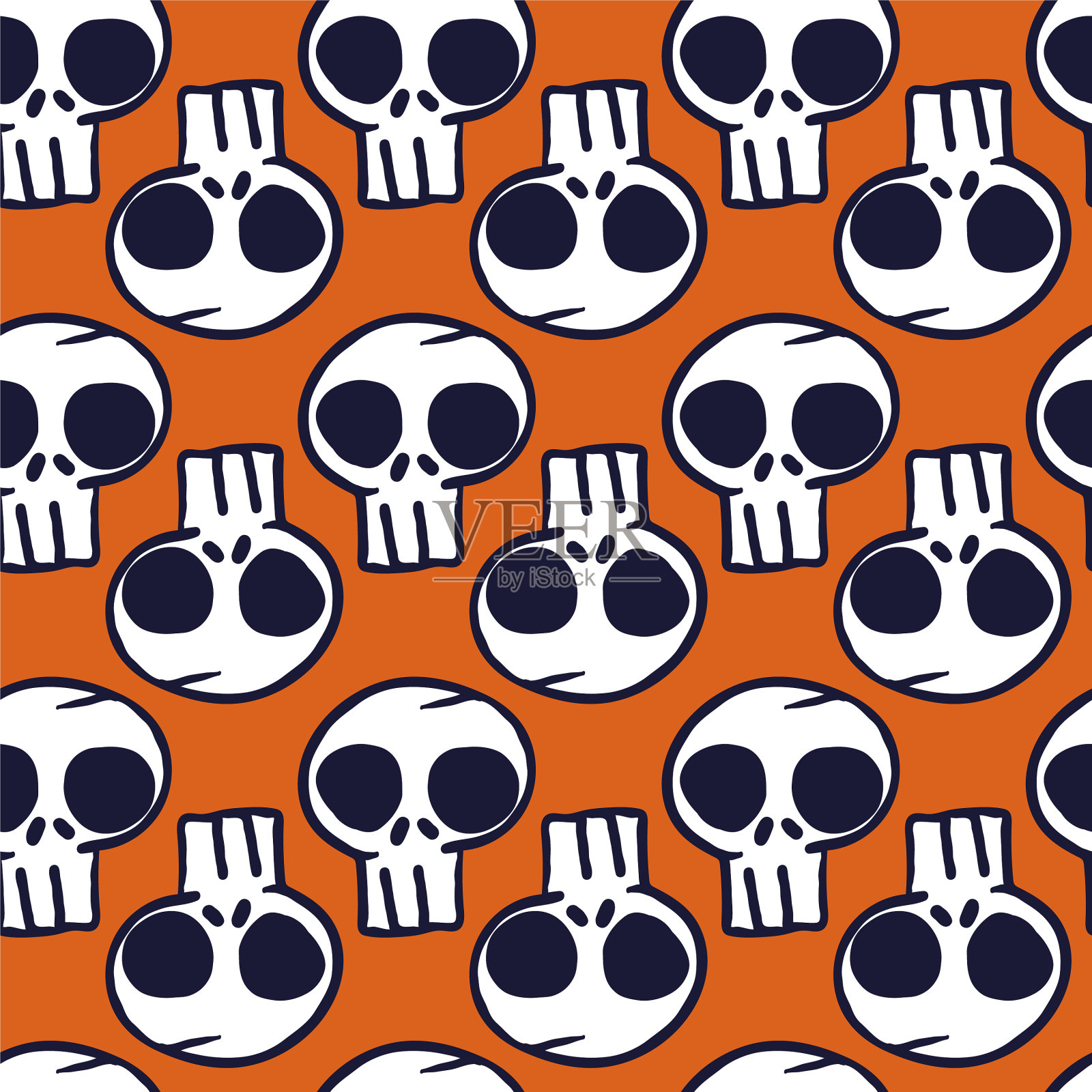 白色黑色头骨橙色无缝图案插画图片素材