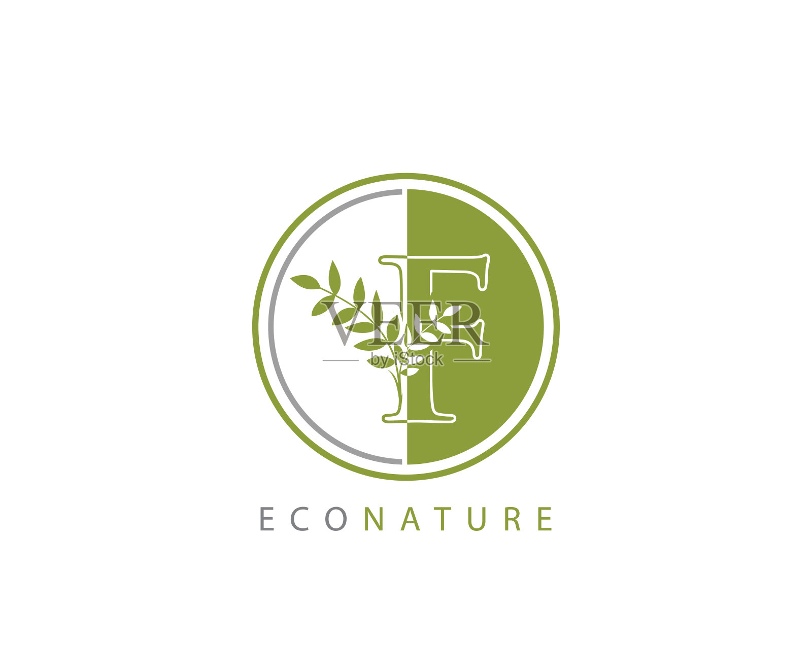 圆圈绿色自然F字母图标设计。插画图片素材