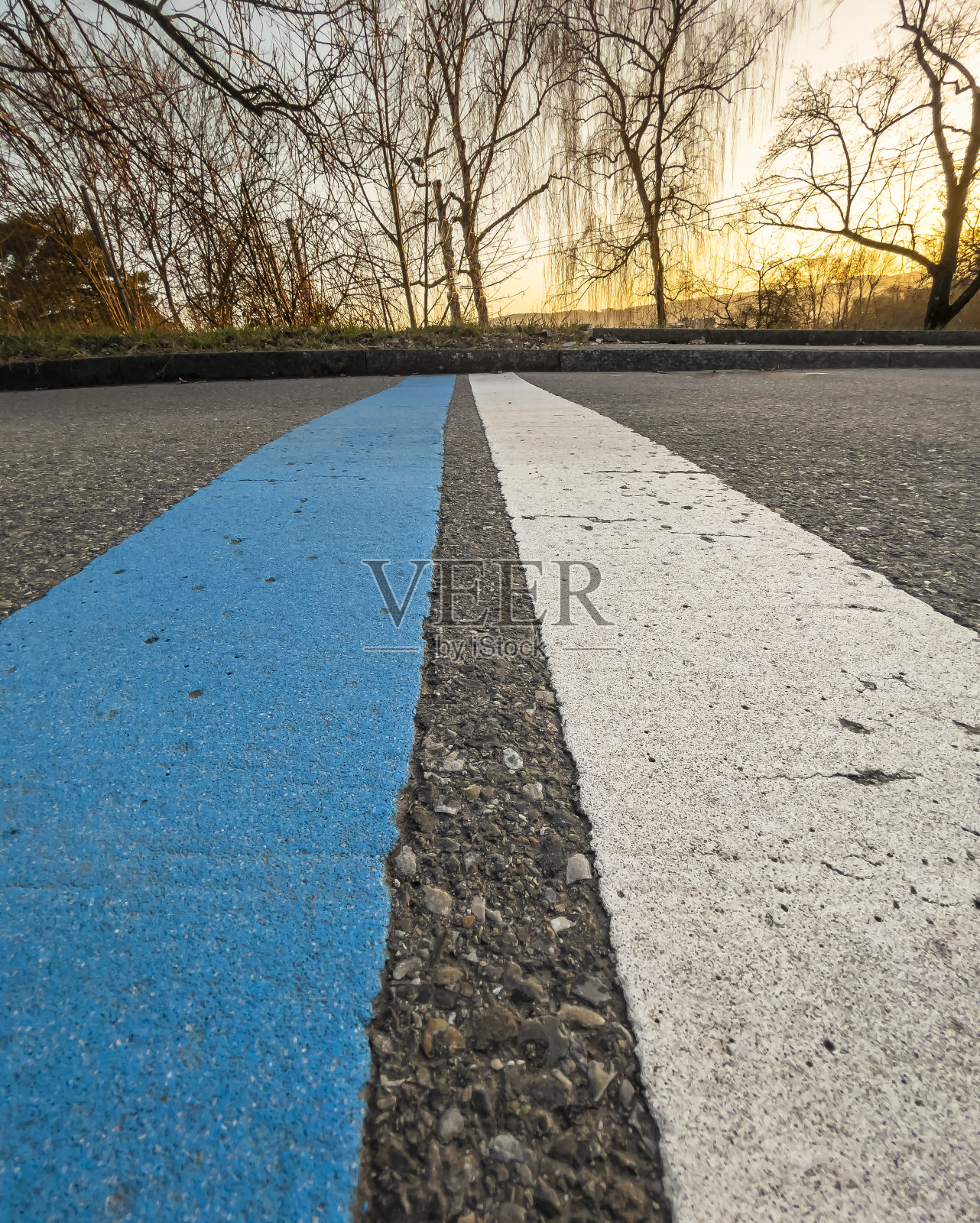 苏黎世州柏油路上的彩色线条照片摄影图片