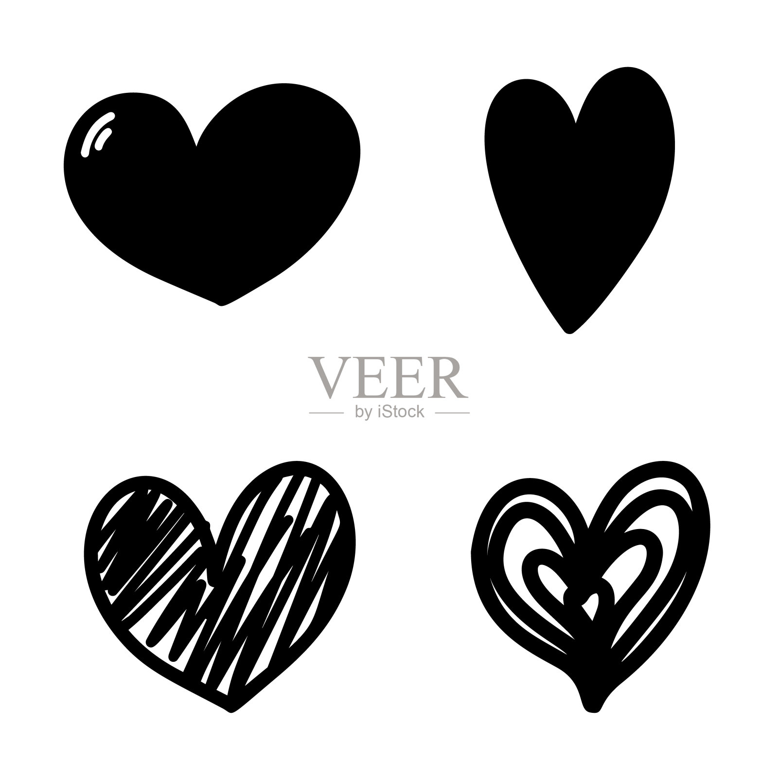 涂鸦爱心插画素材：海报、卡片、banner、标志设计元素插画图片素材