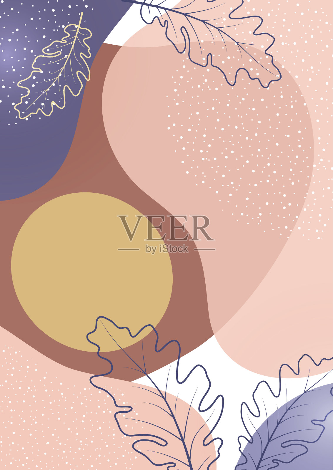 创造性的平滑重叠的形状，橡树叶的剪影。夏季销售报价。封面、海报、网络、网页、社交、媒体、公告、问候、明信片等时尚艺术。向量插画图片素材