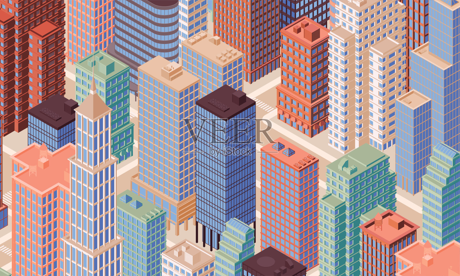 2.5D城市天际线矢量素材插画图片素材