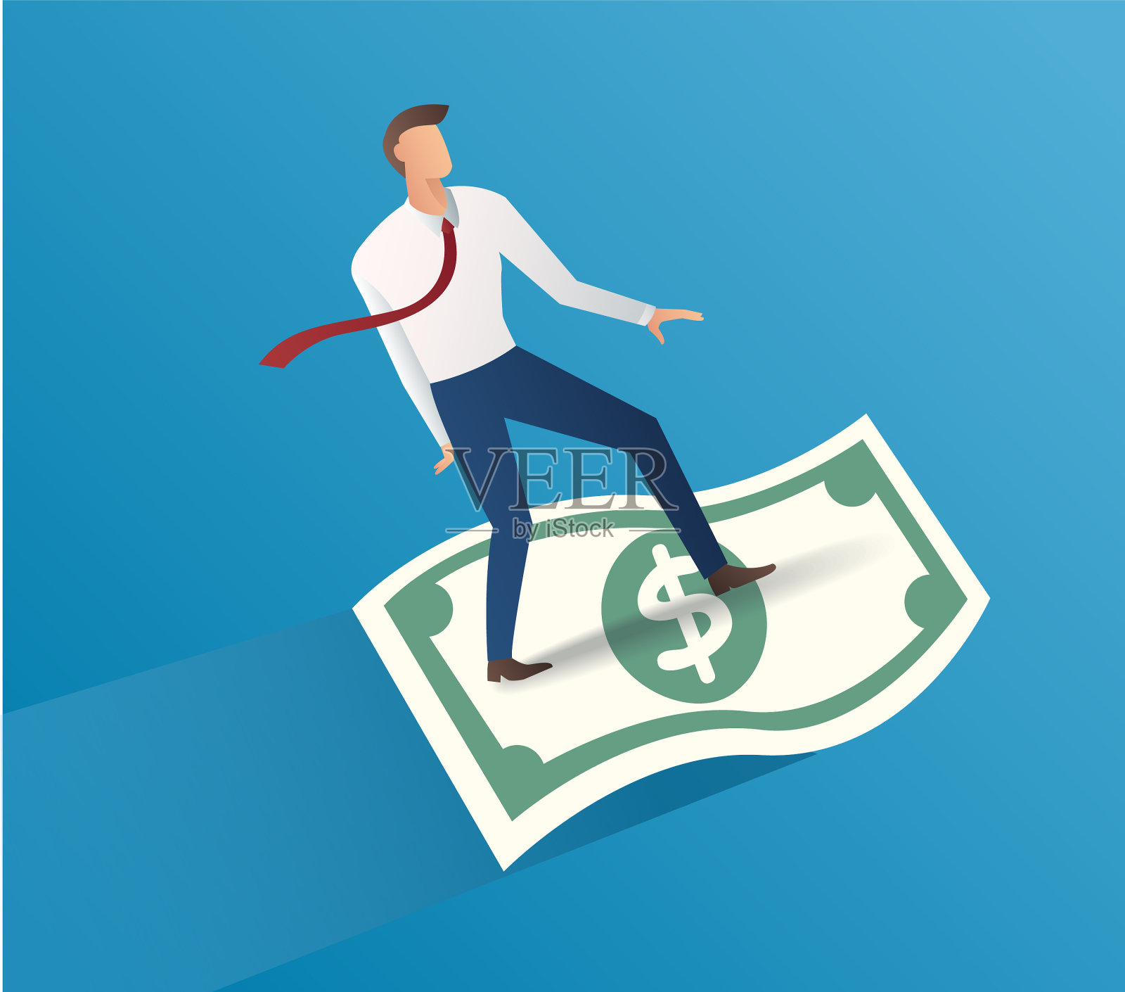 商人用钞票飞行插画图片素材