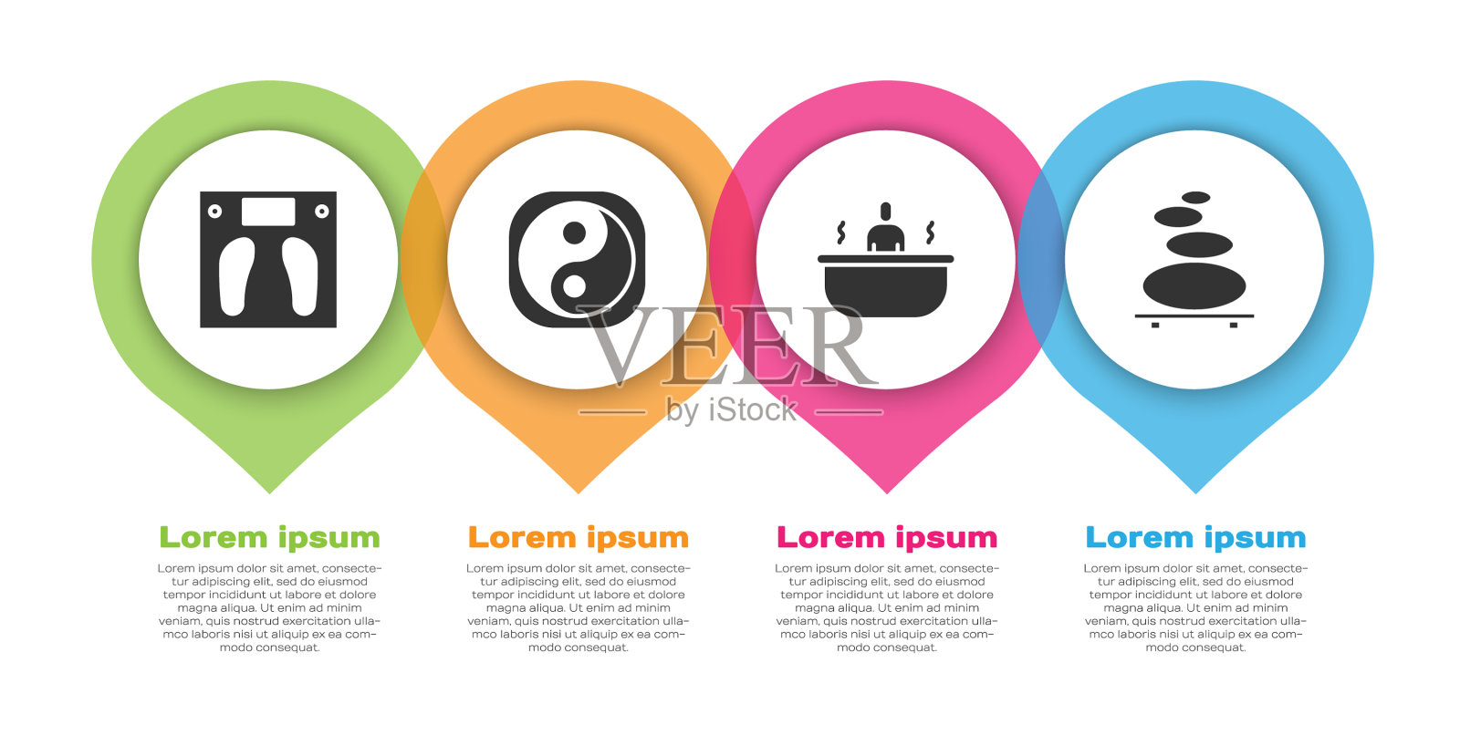 设置浴室天平阴阳浴缸和堆叠图标素材