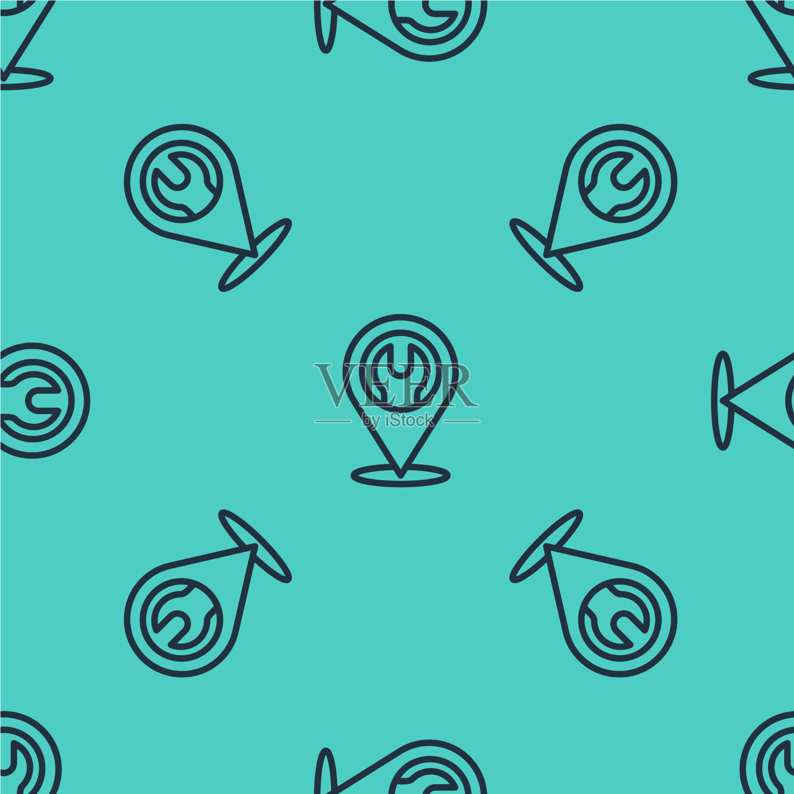 带有扳手图标的黑线位置插画图片素材