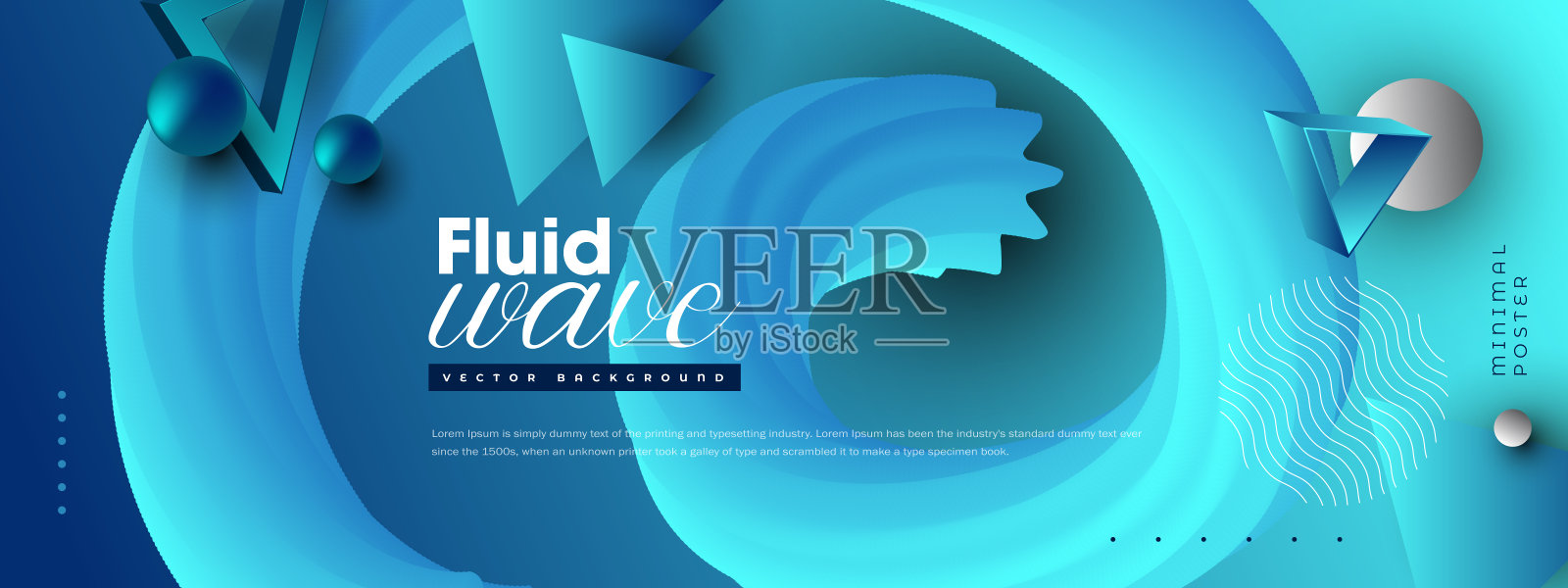 着陆页模板。向量抽象液体流体蓝色潮流背景。插画图片素材