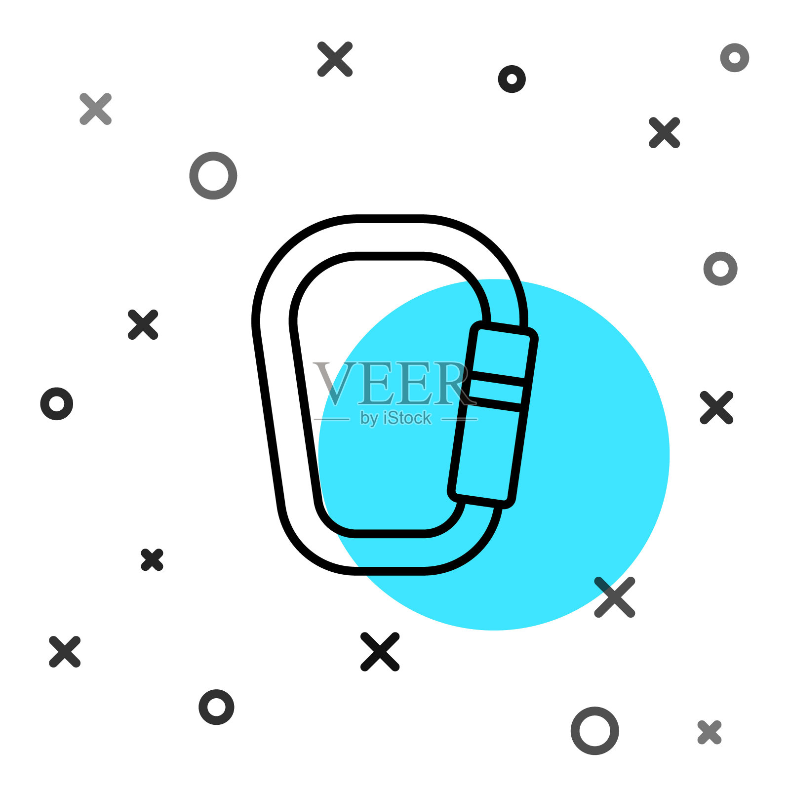 黑线钩环图标隔离在白色背景。极限运动。运动设备。随机动态形状。向量插画图片素材