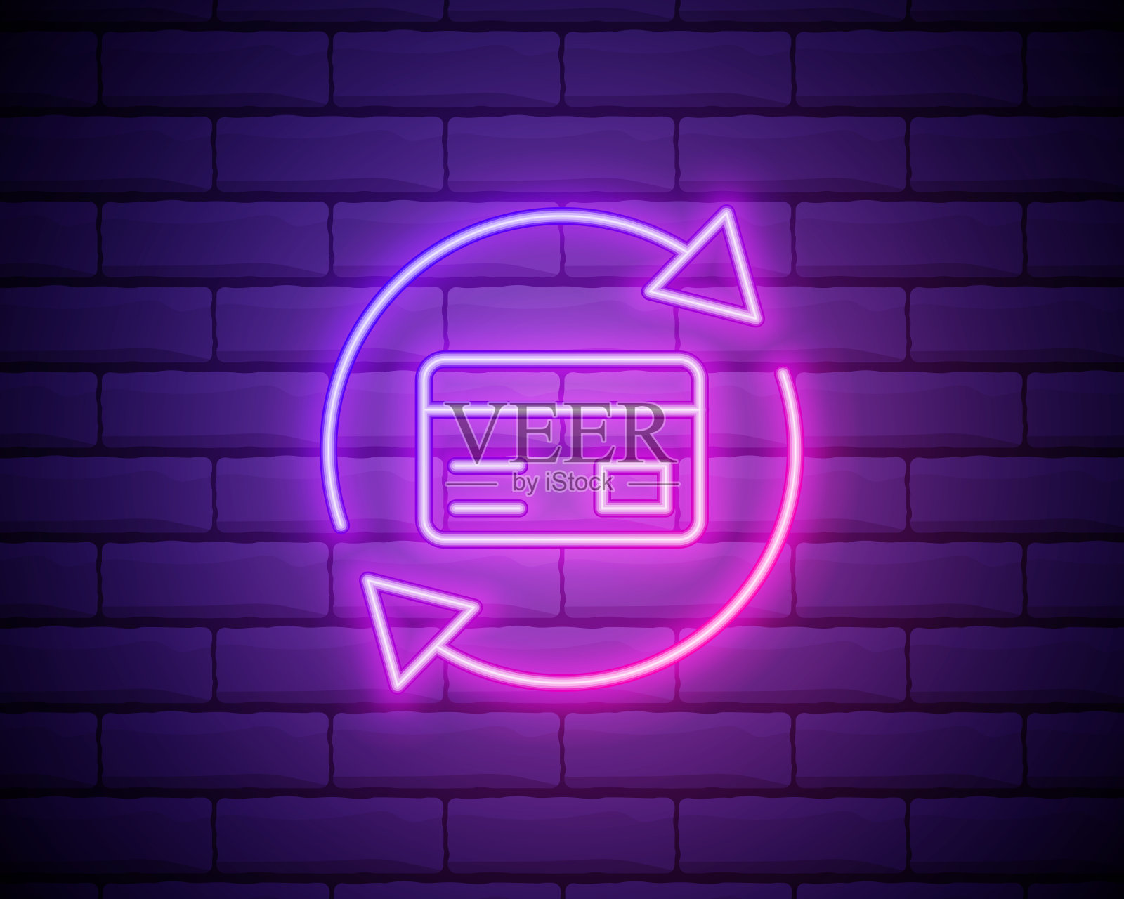 现金返还霓虹灯标识向量。现金返还霓虹招牌，设计模板，现代潮流设计，赌场霓虹招牌，夜光广告，灯光横幅，灯光艺术。矢量图孤立在砖墙上设计模板素材