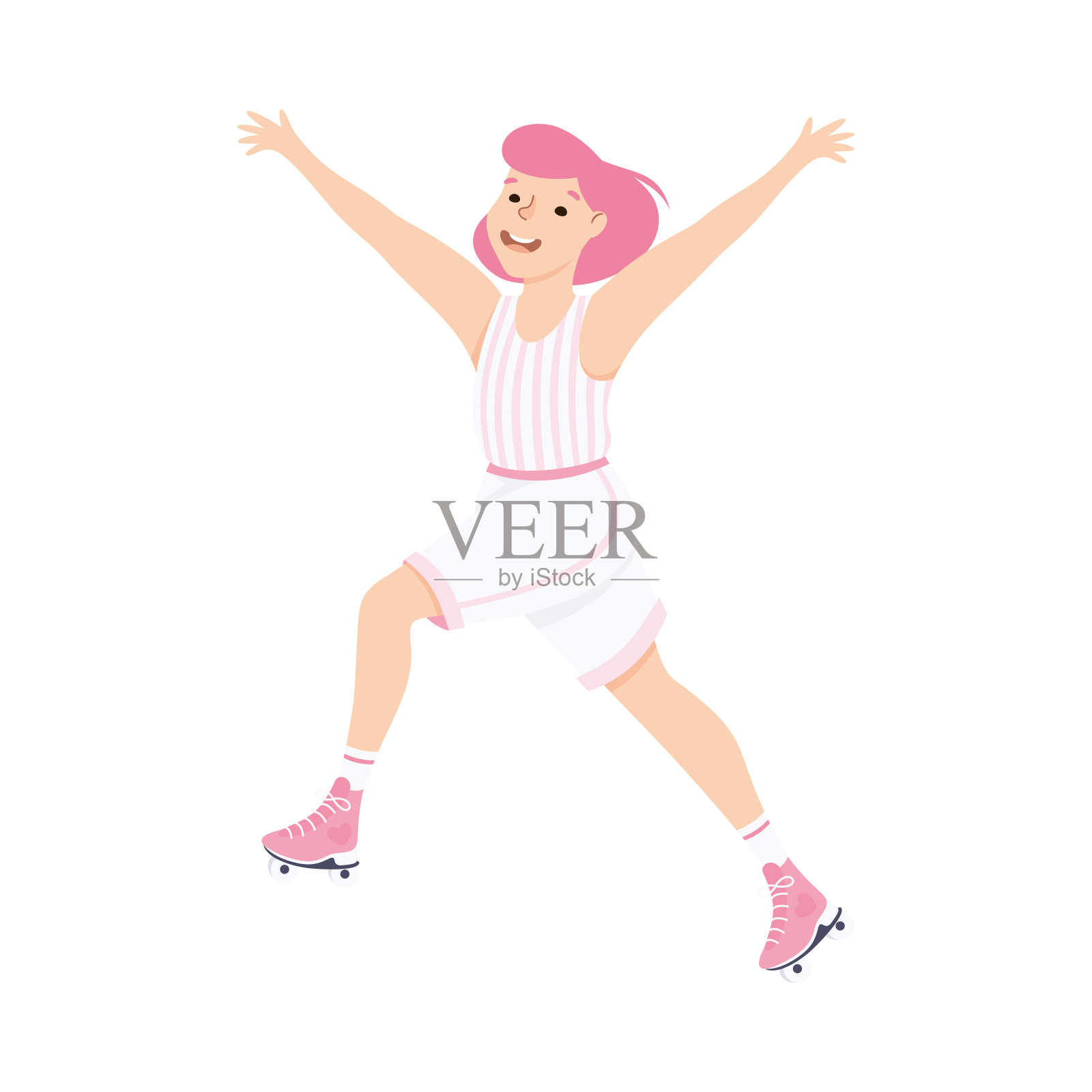 欢快的女人角色跳舞在旱冰鞋矢量插图插画图片素材