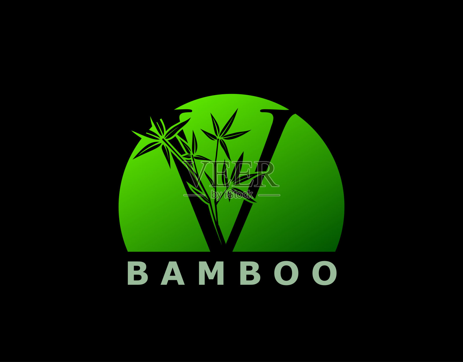绿色竹树V字标志设计。插画图片素材