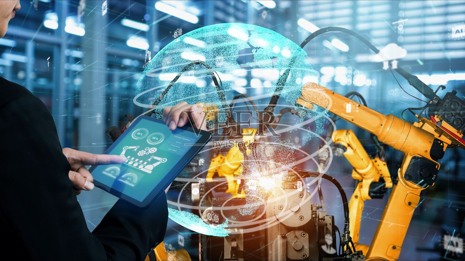 智能工业机器人手臂数字化工厂技术现代化照片摄影图片