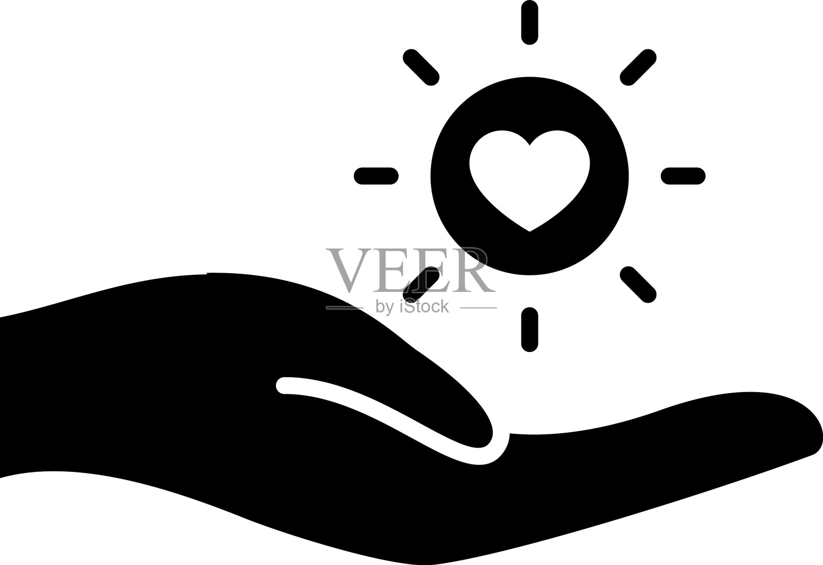 手和太阳与心图标剪影风格插画图片素材