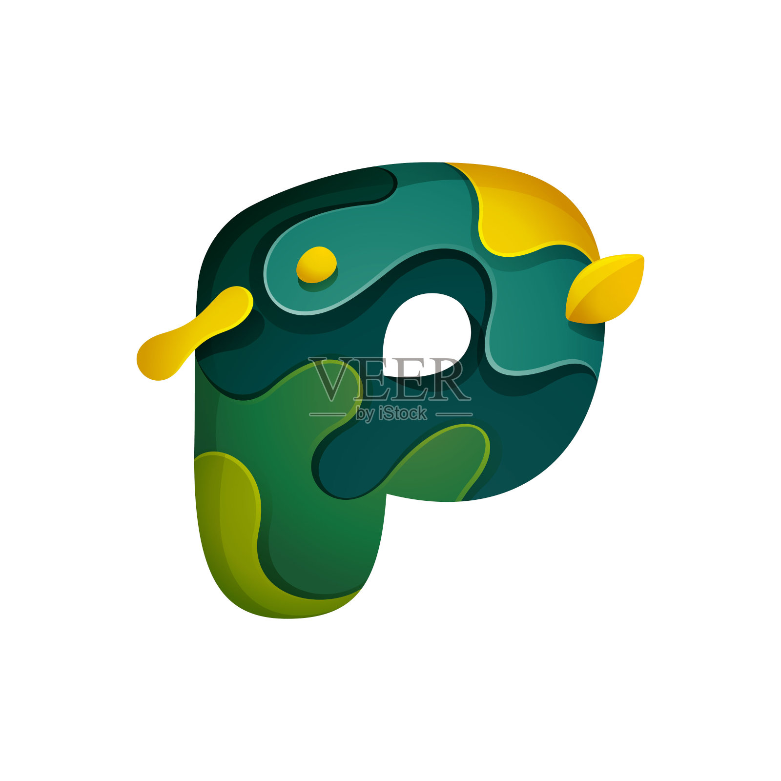 剪纸字母P符号。图层雕刻风格效果图标。设计元素图片