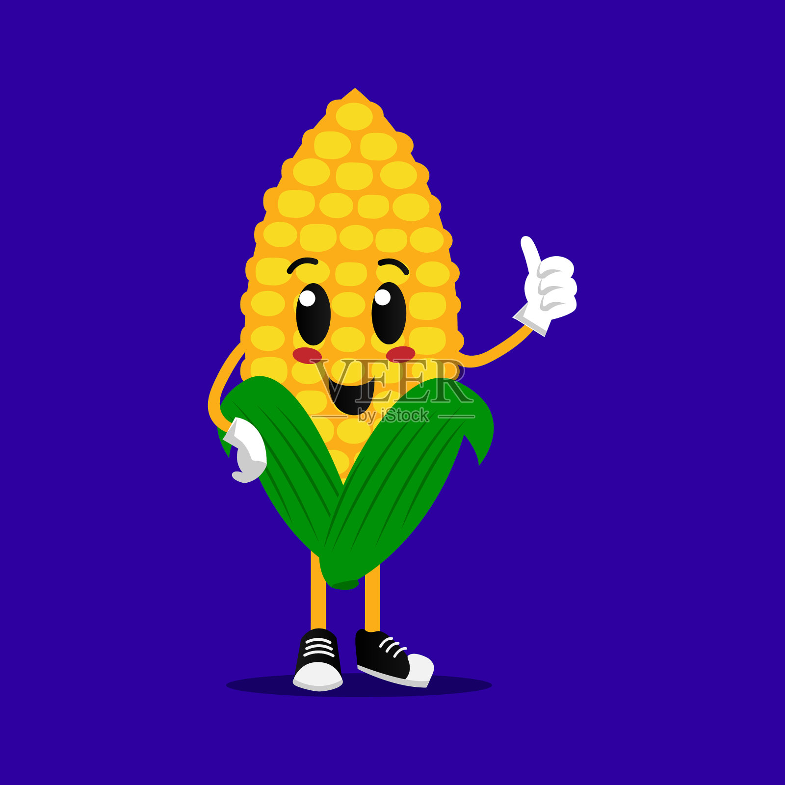 蓝色的甜玉米吉祥物人物设计插画图片素材