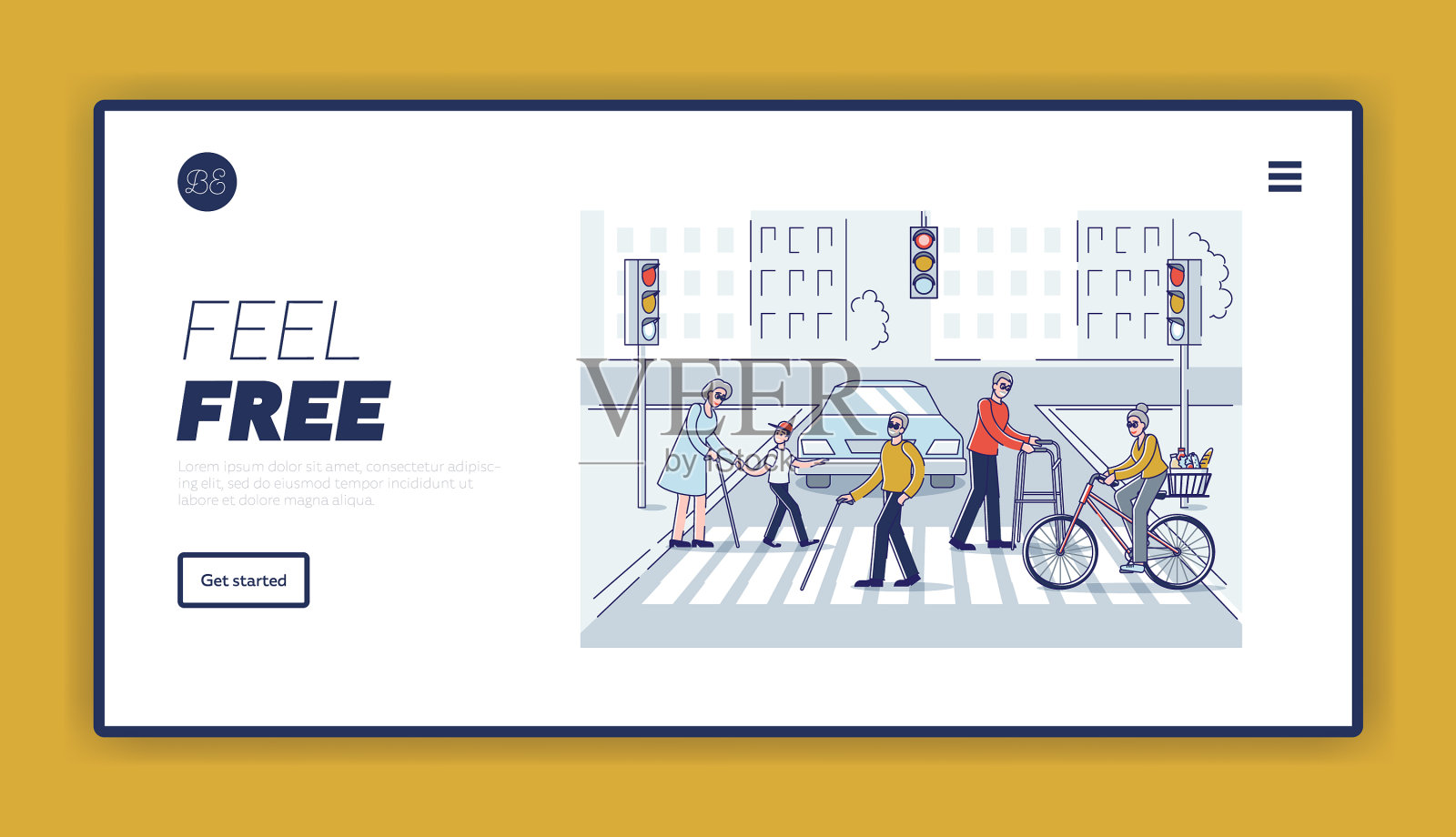 活跃的老年男女步行城市老年人设计模板素材